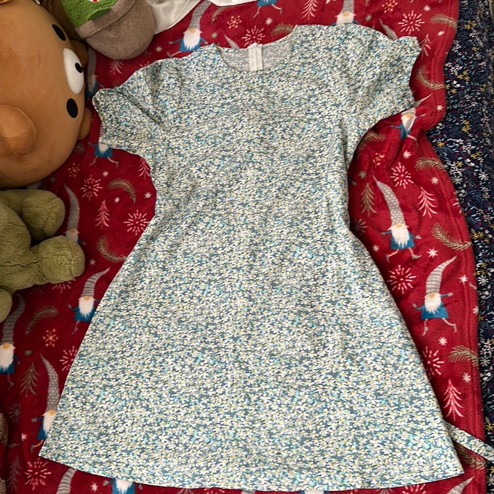 Blue Floral Dress With Back Tie and Sleeves Size Small